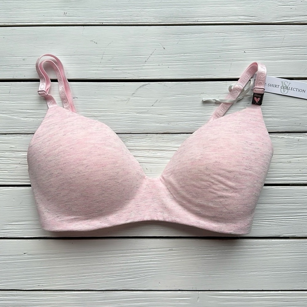 NWT Victorias Secret Wireless T-Shirt Bra Pink Silver size 32DD